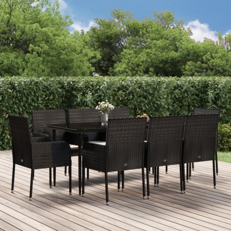 Set de comedor de jardín 9 pzas y cojines ratán sintético negro de , Conjuntos de jardín - Ref: Foro24-3185146, Precio: 587,7...