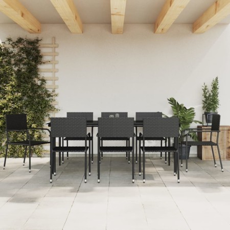 Juego de comedor de jardín 9 pzas ratán sintético y acero negro de , Conjuntos de jardín - Ref: Foro24-3203279, Precio: 399,8...