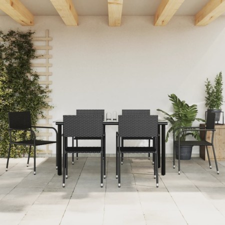 Juego de comedor de jardín 7 pzas ratán sintético y acero negro de , Conjuntos de jardín - Ref: Foro24-3203285, Precio: 309,5...