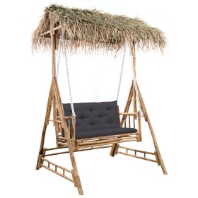 Banco columpio de 2 plazas hojas de palma y cojín bambú 202 cm de , Balancines de jardín - Ref: Foro24-3063933, Precio: 484,6...