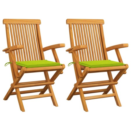 Sillas de jardín 2 uds madera teca con cojines verde brillante de , Sillas de jardín - Ref: Foro24-3062498, Precio: 197,97 €,...