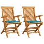 Sillas de jardín 2 uds madera maciza de teca con cojines azules de , Sillas de jardín - Ref: Foro24-3062491, Precio: 189,70 €...