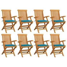 Sillas de jardín 8 uds madera maciza de teca con cojines azules de , Sillas de jardín - Ref: Foro24-3072893, Precio: 653,16 €...