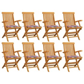 Sillas de jardín 8 uds madera teca con cojines a cuadros rojos de , Sillas de jardín - Ref: Foro24-3072902, Precio: 655,90 €,...
