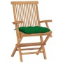Sillas de jardín 4 uds madera maciza de teca con cojines verdes de , Sillas de jardín - Ref: Foro24-3065637, Precio: 378,32 €...