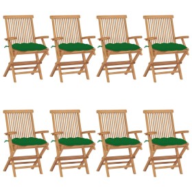 Sillas de jardín 8 uds madera maciza de teca con cojines verdes de , Sillas de jardín - Ref: Foro24-3072909, Precio: 630,01 €...