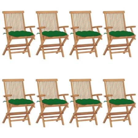 Sillas de jardín 8 uds madera maciza de teca con cojines verdes de , Sillas de jardín - Ref: Foro24-3072909, Precio: 630,01 €...