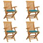 Sillas de jardín 4 uds madera maciza de teca con cojines azules de , Sillas de jardín - Ref: Foro24-3065621, Precio: 376,54 €...