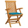 Sillas de jardín 4 uds madera maciza de teca con cojines azules de , Sillas de jardín - Ref: Foro24-3065621, Precio: 376,54 €...