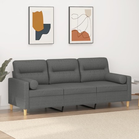 Sofá de 3 plazas con cojines tela gris oscuro 180 cm de , Sofás - Ref: Foro24-3200830, Precio: 299,66 €, Descuento: %