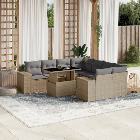 Set de sofás de jardín 9 pzas con cojines ratán sintético beige en Conjuntos de jardín | Comprar online en Foru.es