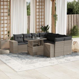 Set muebles jardín 9 pzas y cojines ratán sintético gris claro en Conjuntos de jardín | Comprar online en Foru.es