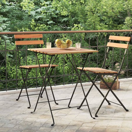 Mesa de cafetería plegable teca maciza y acero 55x54x71 cm de , Mesas de jardín - Ref: Foro24-319978, Precio: 65,97 €, Descue...