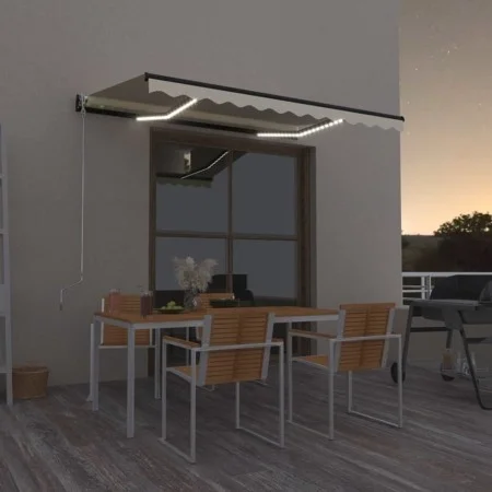 Manual retractable awning with cream-colored LED 350x250 cm by vidaXL, Awnings - Ref: Foro24-3069082, Price: 450,23 €, Discou...