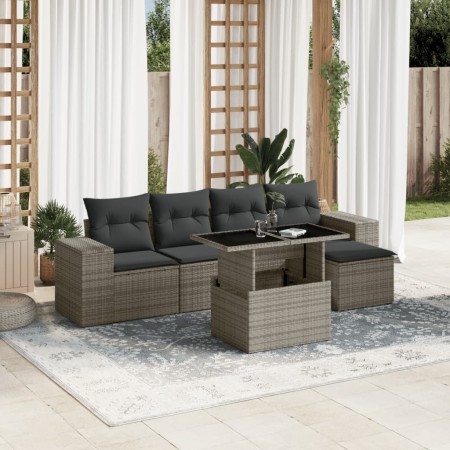 Set de muebles de jardín 6 pzas y cojines ratán sintético gris en Conjuntos de jardín | Comprar online en Foru.es
