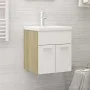 Mueble con lavabo madera de ingeniería blanco y roble Sonoma de vidaXL, Tocadores de baño - Ref: Foro24-3070816, Precio: 115,...