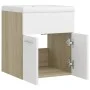 Mueble con lavabo madera de ingeniería blanco y roble Sonoma de vidaXL, Tocadores de baño - Ref: Foro24-3070816, Precio: 115,...