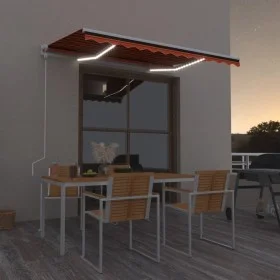 Toldo automático LED sensor de viento naranja marrón 350x250 cm by vidaXL, Awnings - Ref: Foro24-3068895, Price: 478,81 €, Di...