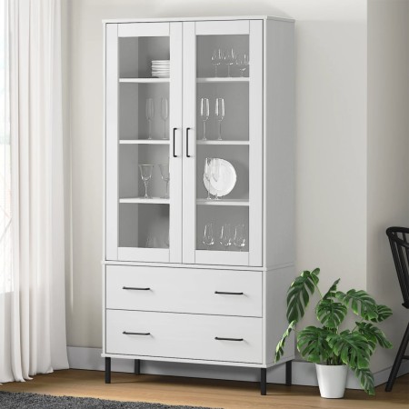 Librería patas de metal OSLO madera maciza blanco 85x35x172,5cm de , Librerías y estanterías - Ref: Foro24-350993, Precio: 35...