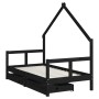 Estructura cama infantil y cajones madera pino negro 80x160 cm de , Cunas y camas para niños - Ref: Foro24-834545, Precio: 11...