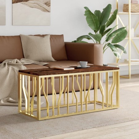 Mesa de centro acero inoxidable madera maciza reciclada dorada de , Mesas de centro - Ref: Foro24-350054, Precio: 129,87 €, D...