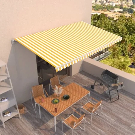Toldo retráctil manual amarillo y blanco 500x300 cm de vidaXL, Toldos - Ref: Foro24-3068938, Precio: 406,10 €, Descuento: %