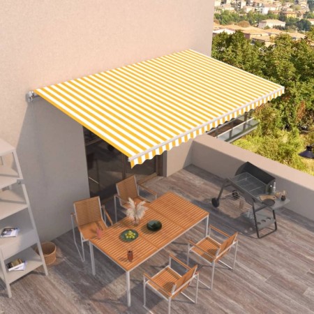Toldo retráctil manual amarillo y blanco 500x300 cm de vidaXL, Toldos - Ref: Foro24-3068938, Precio: 425,09 €, Descuento: %