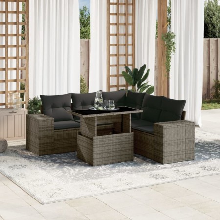 Set de muebles de jardín 6 pzas y cojines ratán sintético gris en Conjuntos de jardín | Comprar online en Foru.es