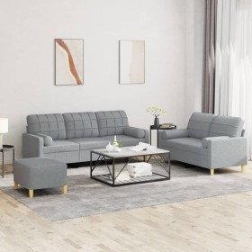 Juego de sofás con cojines 3 piezas tela gris claro de , Sofás - Ref: Foro24-3201330, Precio: 558,14 €, Descuento: %