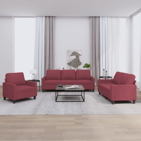 Juego de sofás con cojines 3 piezas tela rojo tinto de , Sofás - Ref: Foro24-3201434, Precio: 573,50 €, Descuento: %
