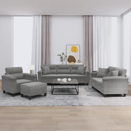 Juego de sofás con cojines 4 piezas tela microfibra gris oscuro de , Sofás - Ref: Foro24-3202310, Precio: 840,04 €, Descuento: %