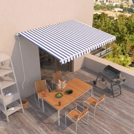 Toldo automático retráctil azul y blanco 400x350 cm de vidaXL, Toldos - Ref: Foro24-3068986, Precio: 438,37 €, Descuento: %