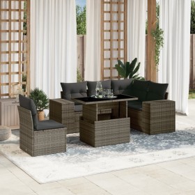 Set de muebles de jardín 6 pzas y cojines ratán sintético gris en Conjuntos de jardín | Comprar online en Foru.es