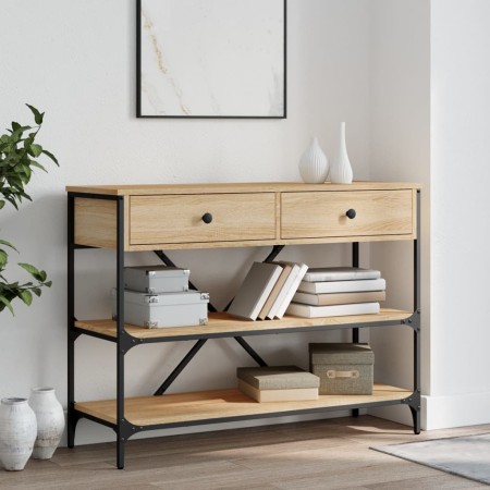 Mesa consola cajones estantes madera de ingeniería roble Sonoma de , Mesas auxiliares - Ref: Foro24-833404, Precio: 131,41 €,...