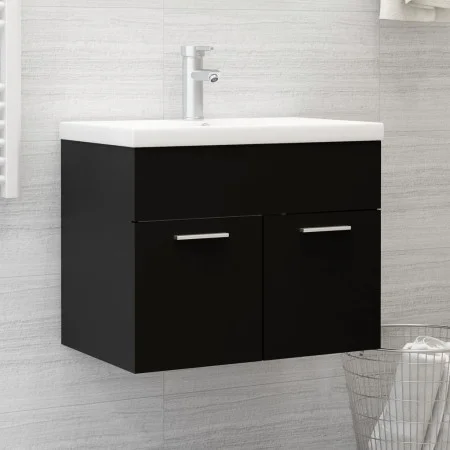 Mueble con lavabo negro brillante aglomerado de vidaXL, Tocadores de baño - Ref: Foro24-3071271, Precio: 174,31 €, Descuento: %