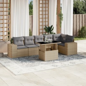 Set sofás de jardín 7 piezas y cojines ratán sintético beige en Conjuntos de jardín | Comprar online en Foru.es