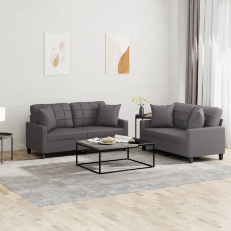 Juego de sofás con cojines 2 piezas cuero sintético gris de , Sofás - Ref: Foro24-3201370, Precio: 412,43 €, Descuento: %