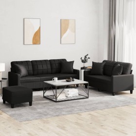 Juego de sofás con cojines 3 piezas cuero sintético negro de , Sofás - Ref: Foro24-3201393, Precio: 569,23 €, Descuento: %