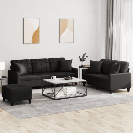 Juego de sofás con cojines 3 piezas cuero sintético negro de , Sofás - Ref: Foro24-3201393, Precio: 569,23 €, Descuento: %
