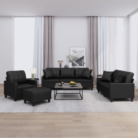 Juego de sofás con cojines 4 piezas cuero sintético negro de , Sofás - Ref: Foro24-3201353, Precio: 715,09 €, Descuento: %