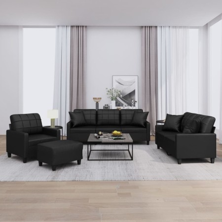 Juego de sofás con cojines 4 piezas cuero sintético negro de , Sofás - Ref: Foro24-3201353, Precio: 715,09 €, Descuento: %