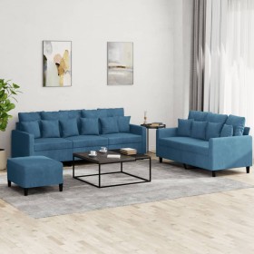 Juego de sofás con cojines 3 piezas terciopelo azul de , Sofás - Ref: Foro24-3201739, Precio: 531,90 €, Descuento: %