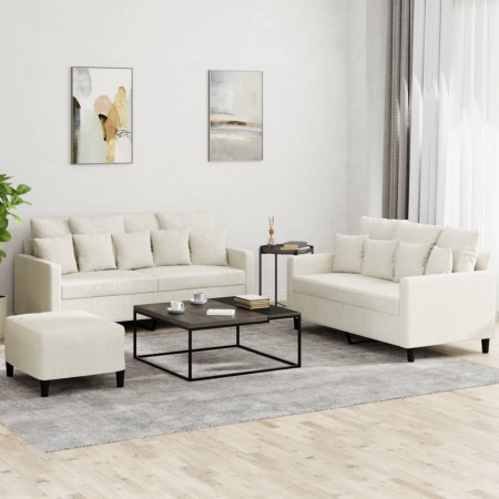 Juego de sofás con cojines 3 piezas terciopelo crema de , Sofás - Ref: Foro24-3201718, Precio: 494,74 €, Descuento: %