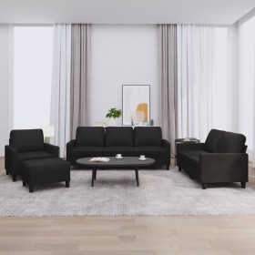 Juego de sofás con cojines 4 piezas cuero sintético negro de , Sofás - Ref: Foro24-3201403, Precio: 635,87 €, Descuento: %