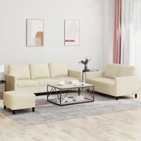 Juego de sofás con cojines 3 piezas cuero sintético crema de , Sofás - Ref: Foro24-3201766, Precio: 458,81 €, Descuento: %