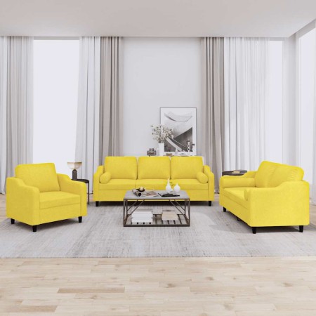 Juego de sofás con cojines 3 piezas tela amarillo claro de , Sofás - Ref: Foro24-3201791, Precio: 582,95 €, Descuento: %