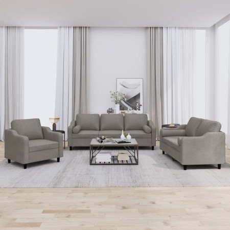 Juego de sofás con cojines 3 piezas tela gris taupe de , Sofás - Ref: Foro24-3201793, Precio: 652,61 €, Descuento: %