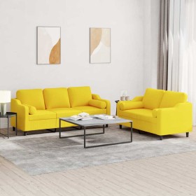 Juego de sofás con cojines 2 piezas tela amarillo claro de , Sofás - Ref: Foro24-3201855, Precio: 447,74 €, Descuento: %
