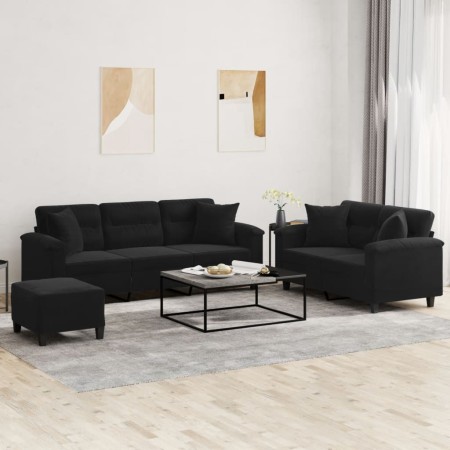 Juego de sofás con cojines 3 piezas tela microfibra negro de , Sofás - Ref: Foro24-3202359, Precio: 640,53 €, Descuento: %