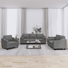 Juego de sofás con cojines 3 piezas tela gris oscuro de , Sofás - Ref: Foro24-3201787, Precio: 678,82 €, Descuento: %